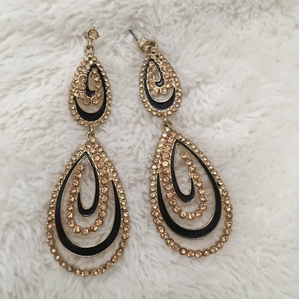 NEW Black & Gold Swirl Drop Earrings